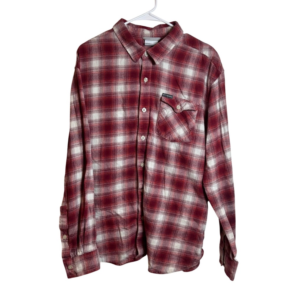 Columbia Men's Red Plaid Flannel Long Sleeve Button Up Shirt Size‎ XL